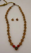 Antique Gold Beaded Necklace Set with Coral Red Beads