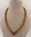 Antique Gold Beaded Necklace Set with Coral Red Beads