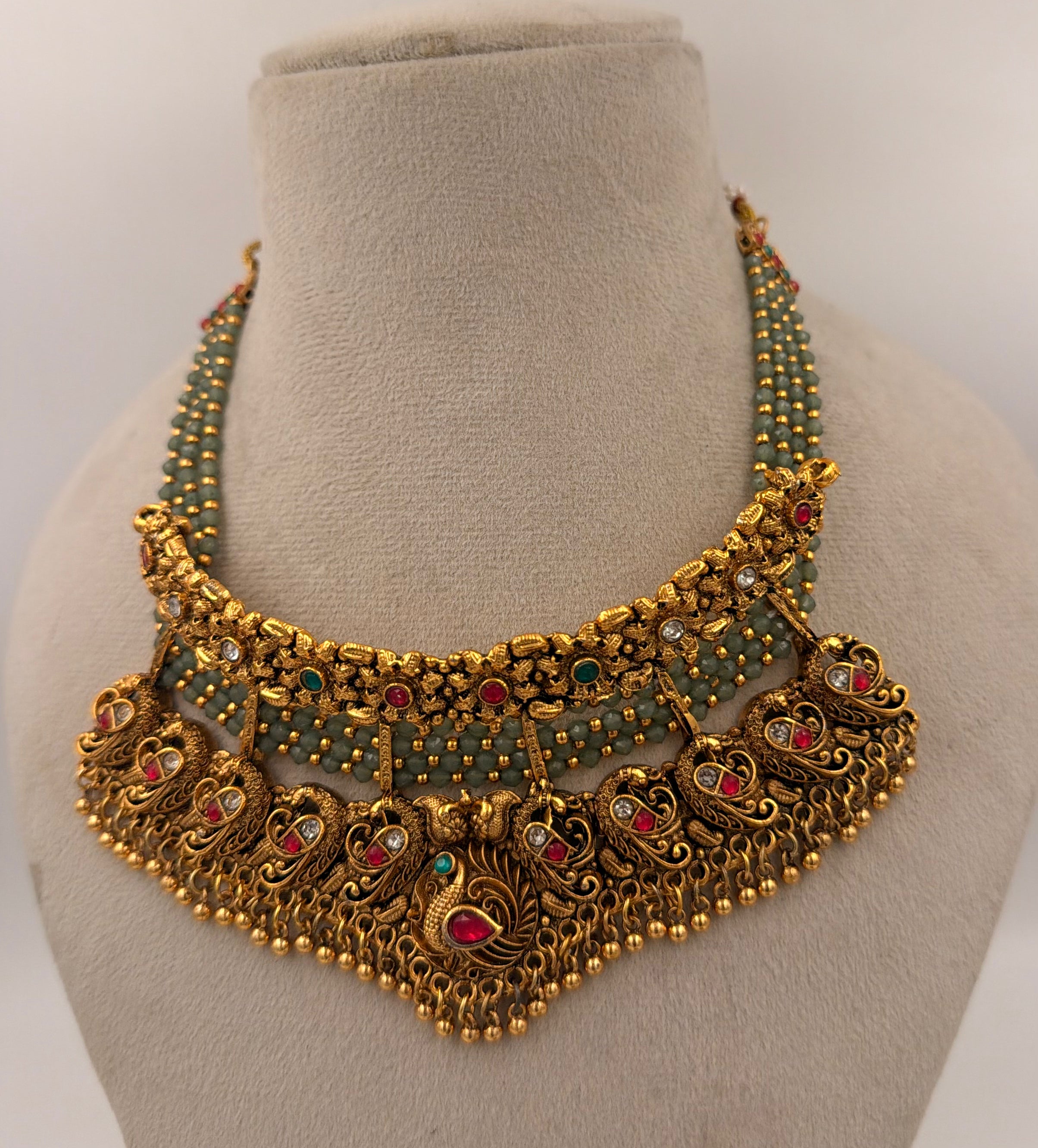 Grand Antique Gold Peacock Choker Necklace Set