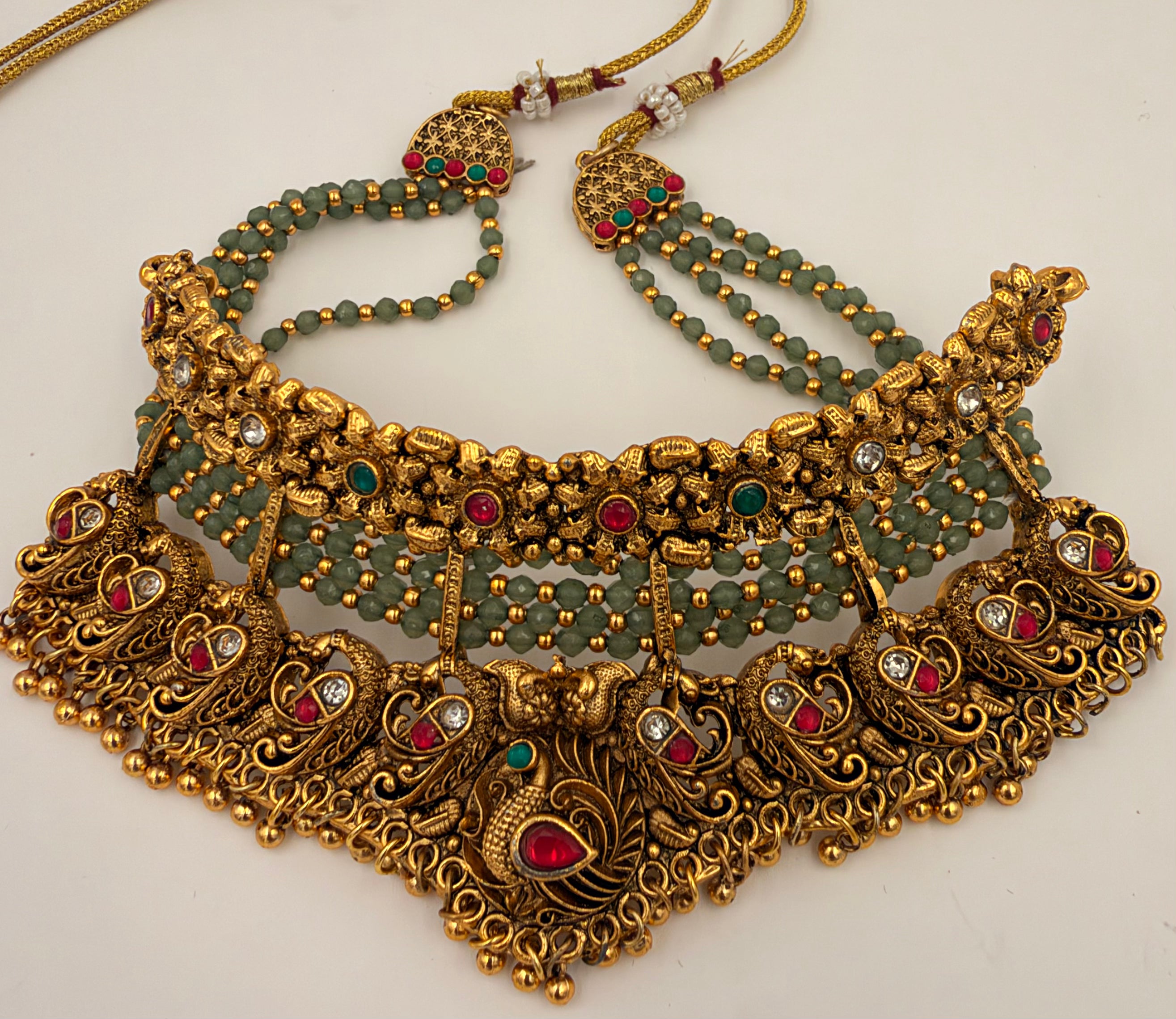 Grand Antique Gold Peacock Choker Necklace Set