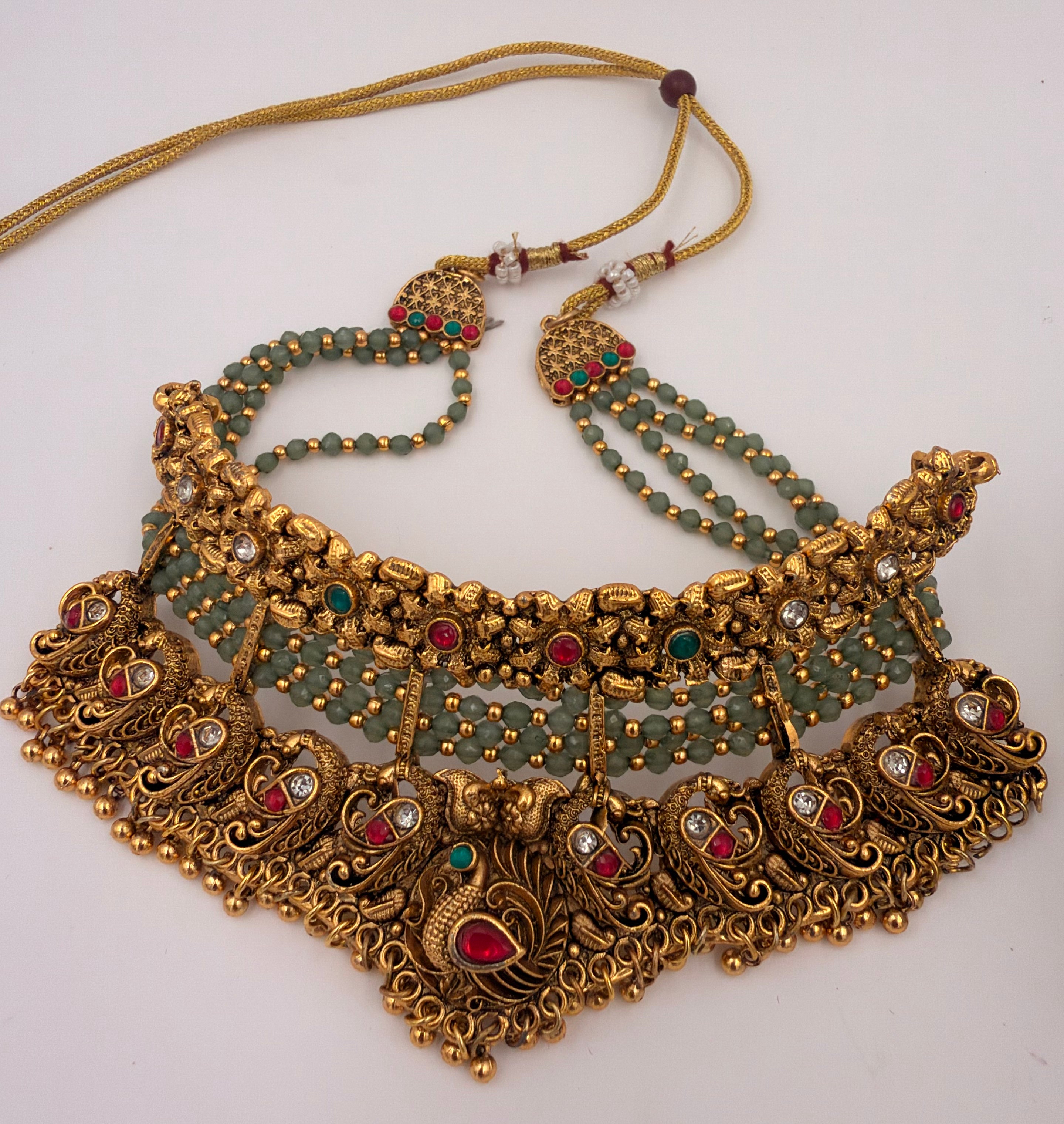 Grand Antique Gold Peacock Choker Necklace Set