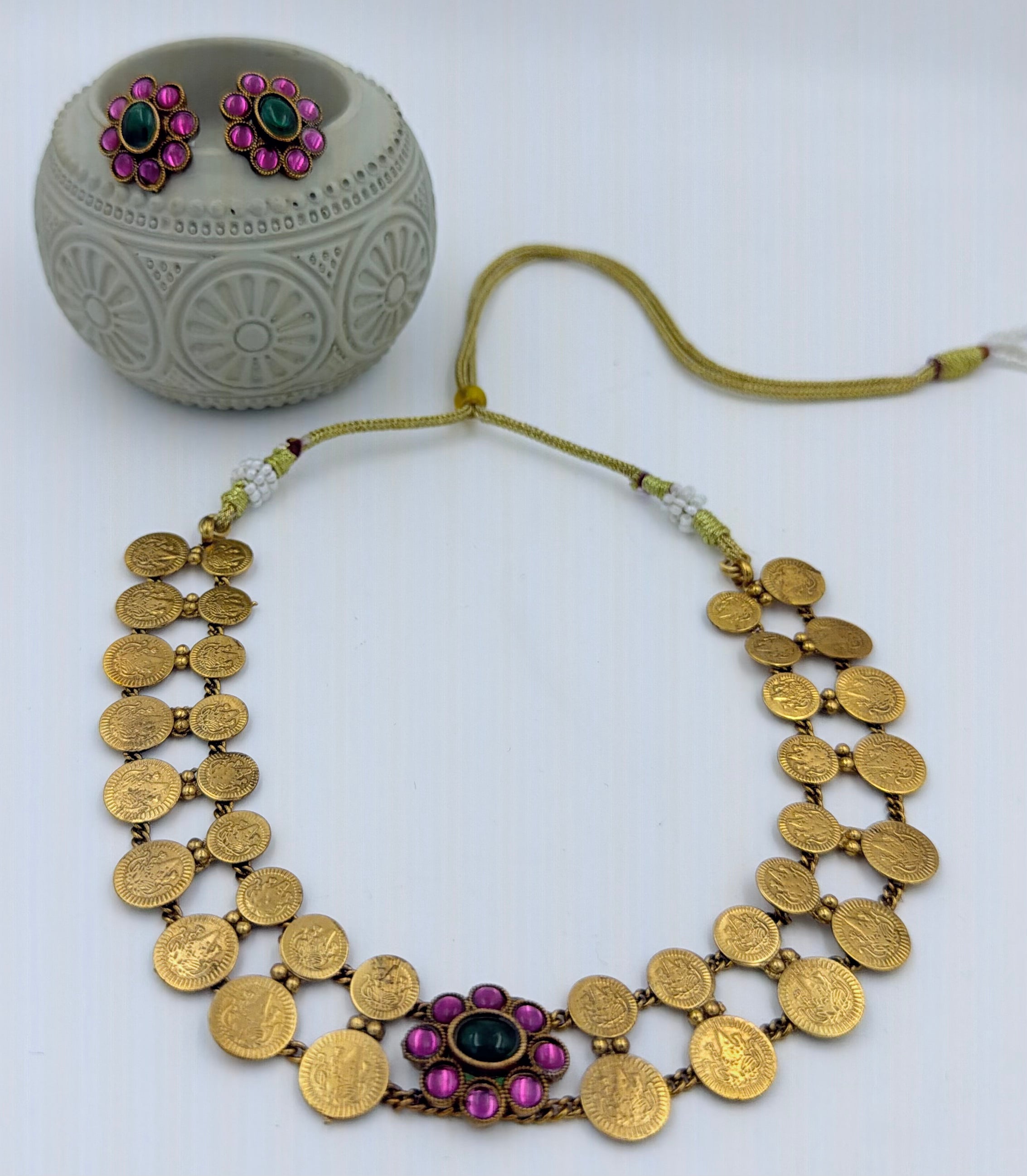 Antique Gold Double Layer Coin Choker Necklace