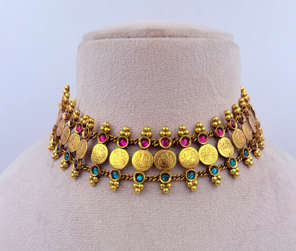 Antique Gold Double Layer Coin Choker