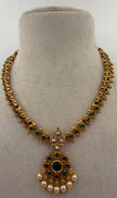 Antique Gold Green Stone Pendant Necklace Set