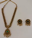 Antique Gold Green Stone Pendant Necklace Set