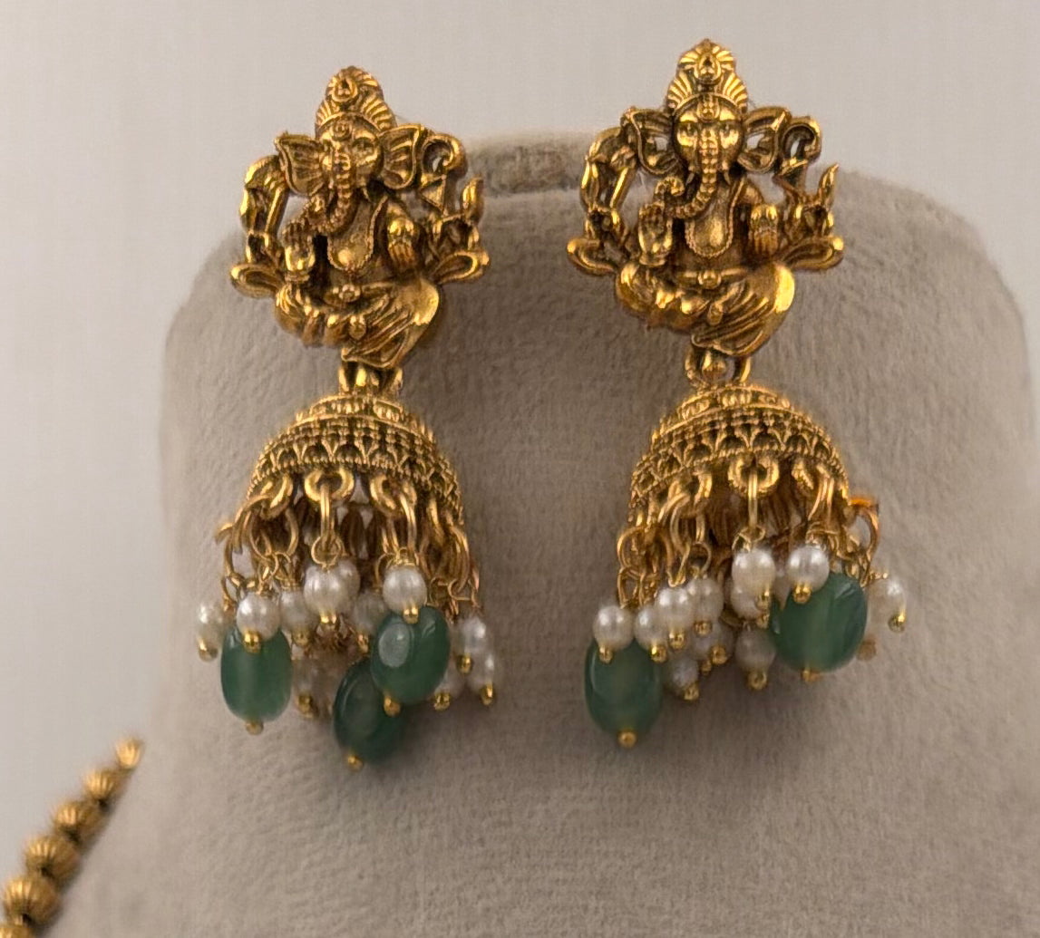 Antique Gold Ganesha Pendant Necklace Set