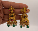 Antique Gold Lakshmi Temple Necklace Set with Green Beads
