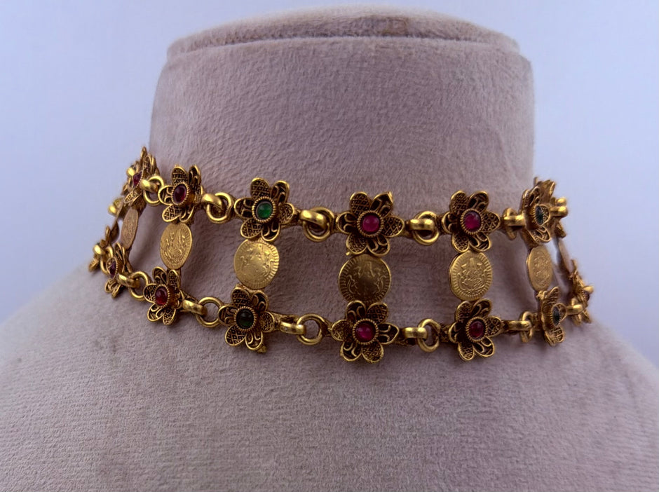 Antique Gold Coin Flower Choker