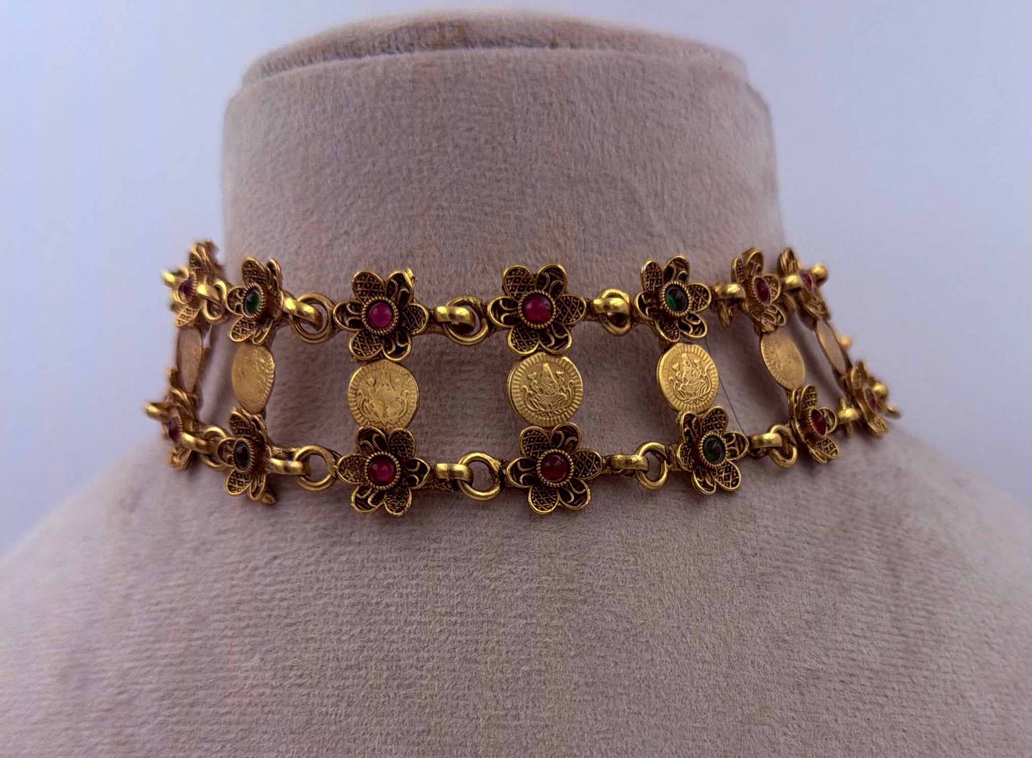 Antique Gold Coin Flower Choker