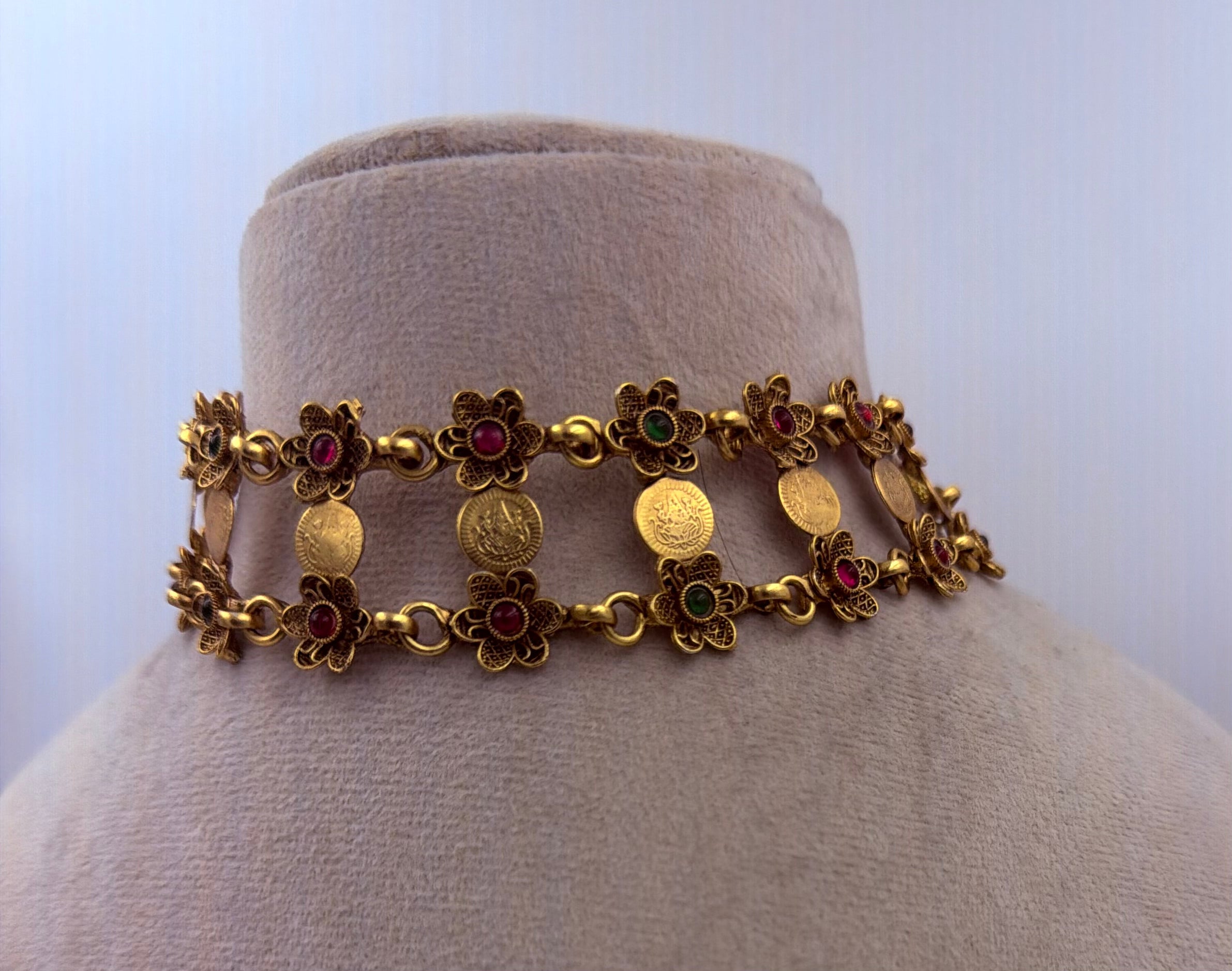 Antique Gold Coin Flower Choker