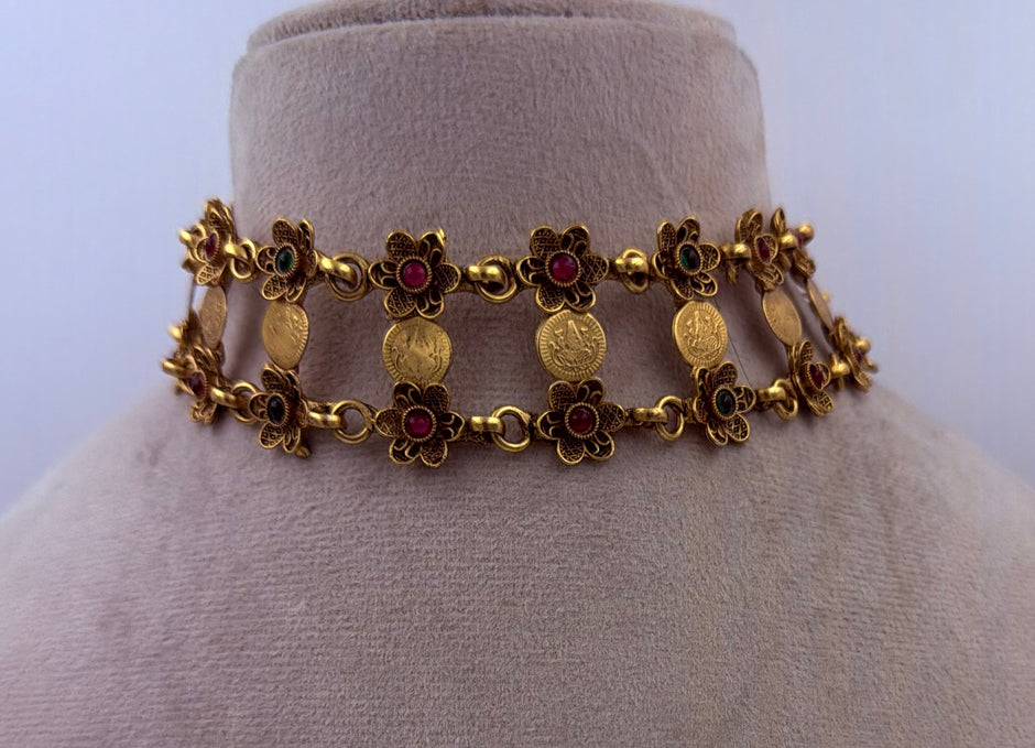 Antique Gold Coin Flower Choker