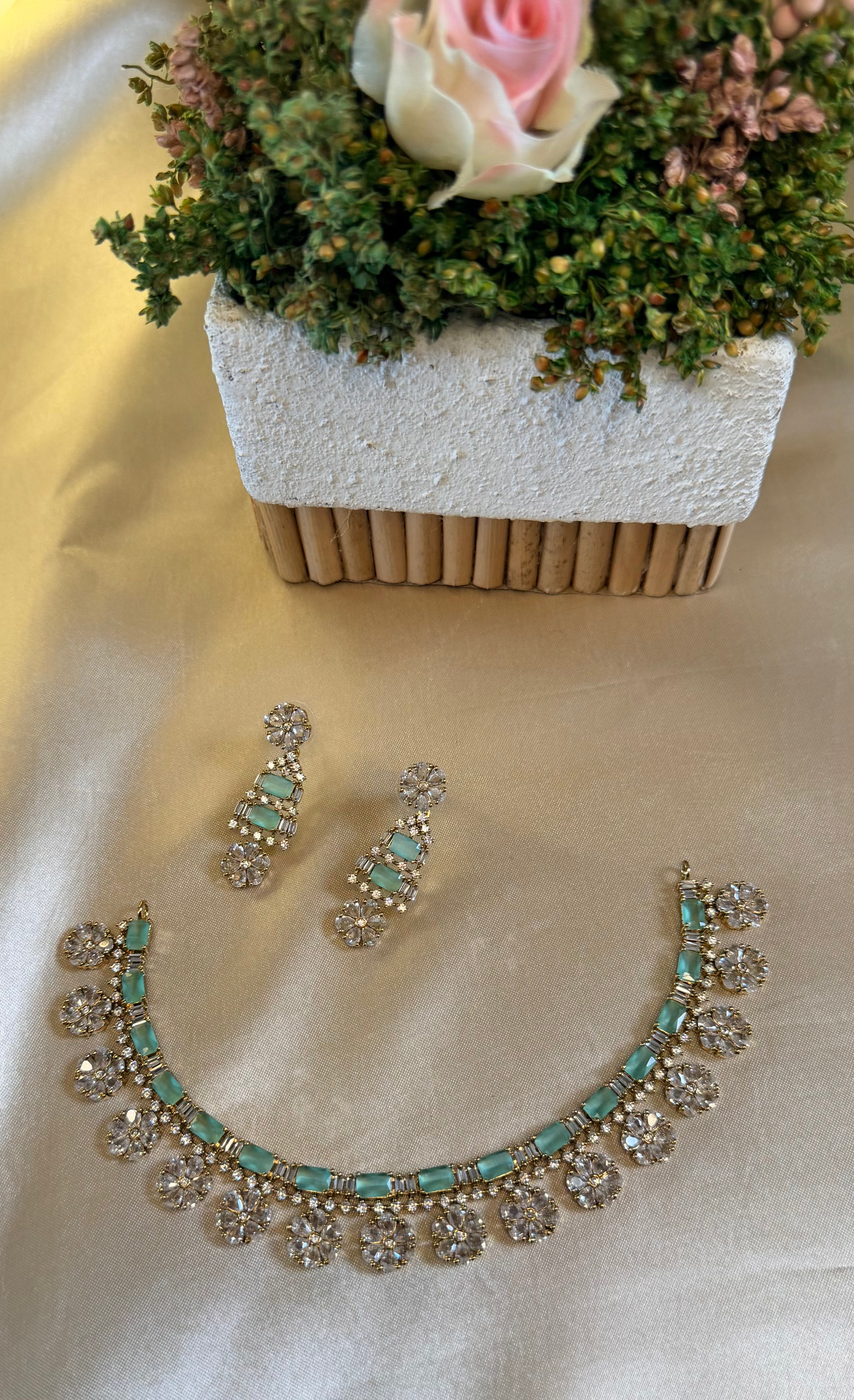 Aqua Green Victorian Necklace Set