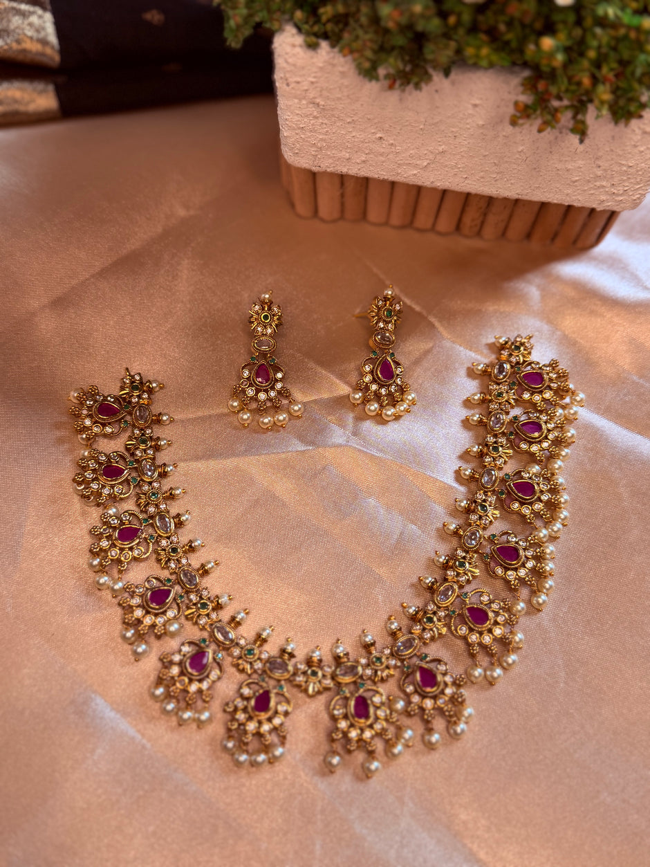 Royal Ruby & Pearl Designer Necklace Set