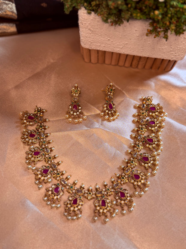 Royal Ruby & Pearl Designer Necklace Set