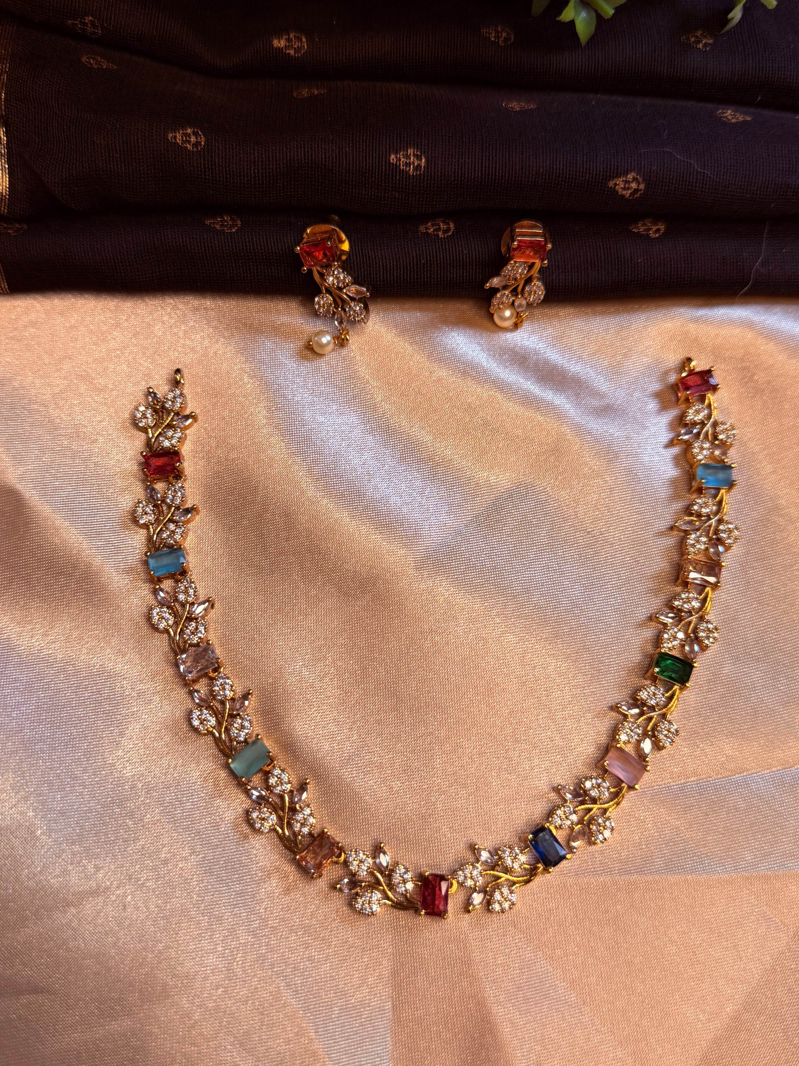 Multicolour Floral CZ Necklace Set