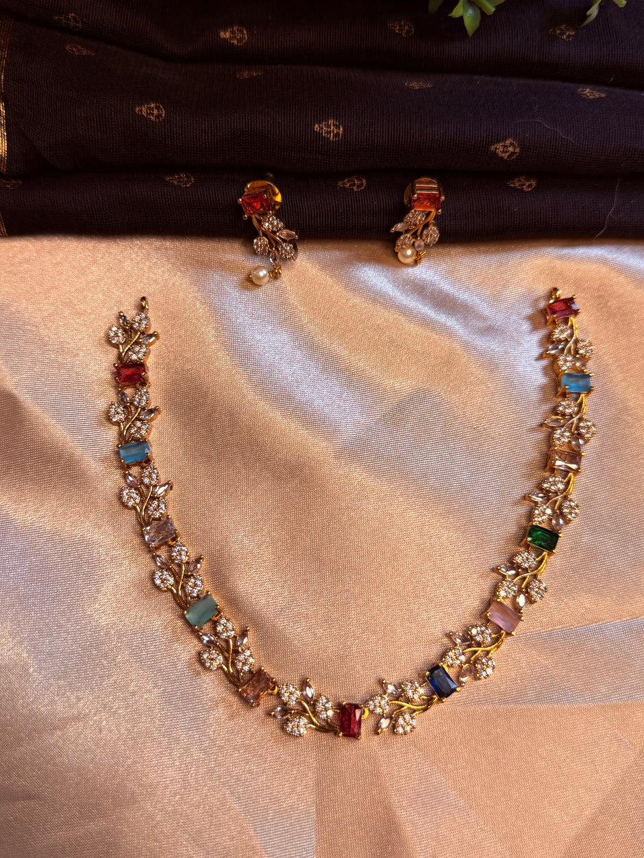 Multicolour Floral CZ Necklace Set