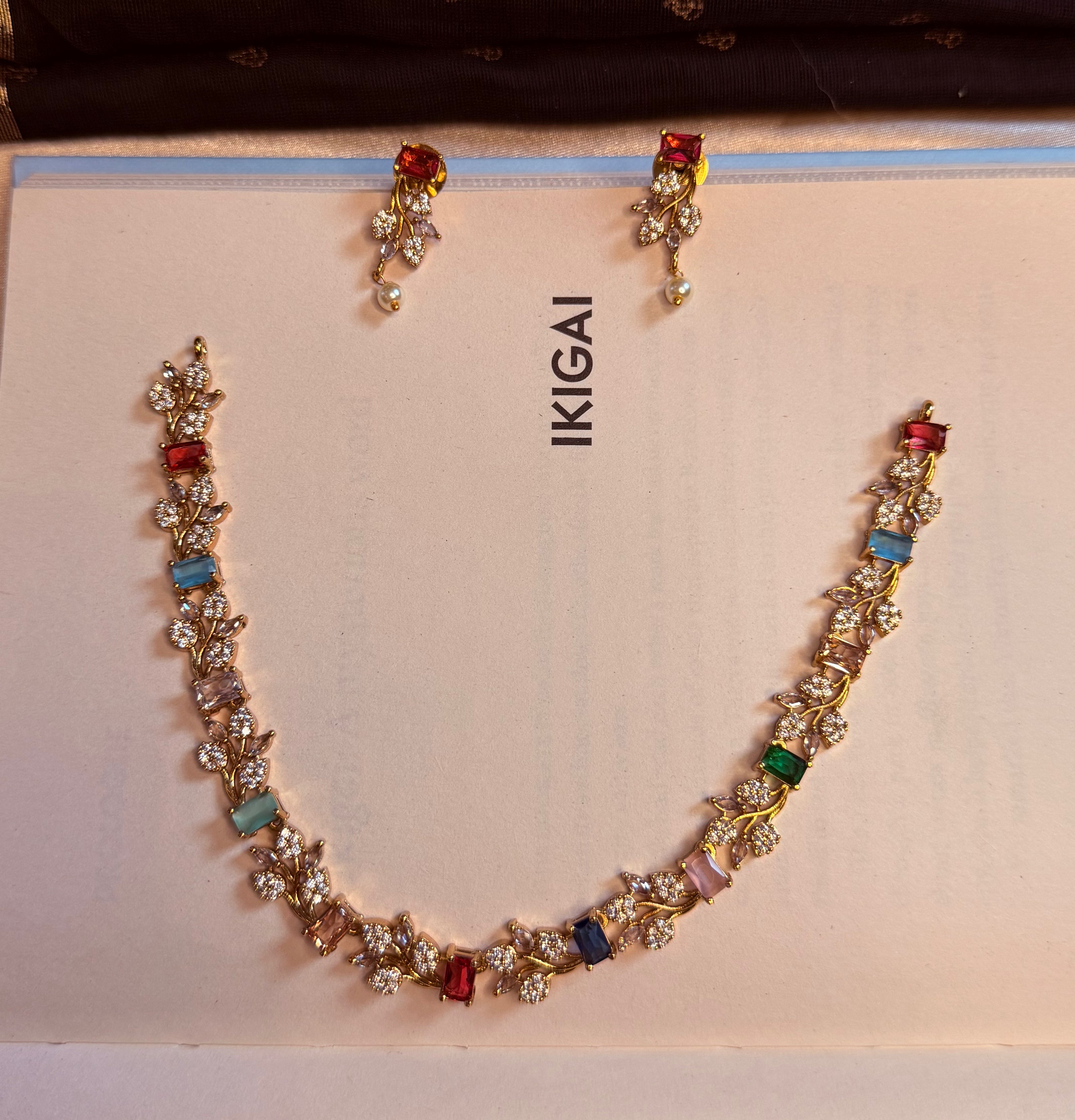 Multicolour Floral CZ Necklace Set