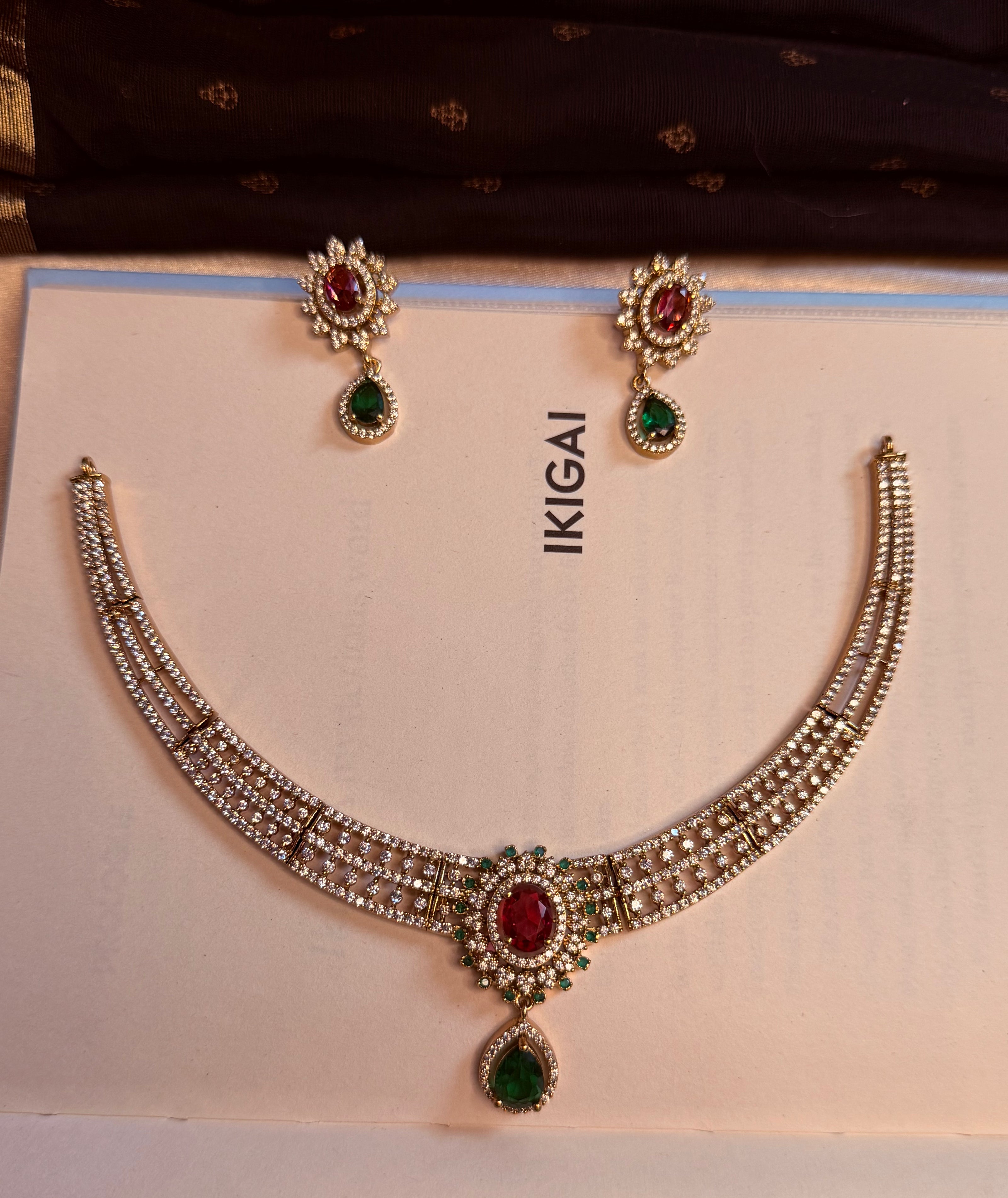 Ruby & Emerald CZ Designer Necklace Set