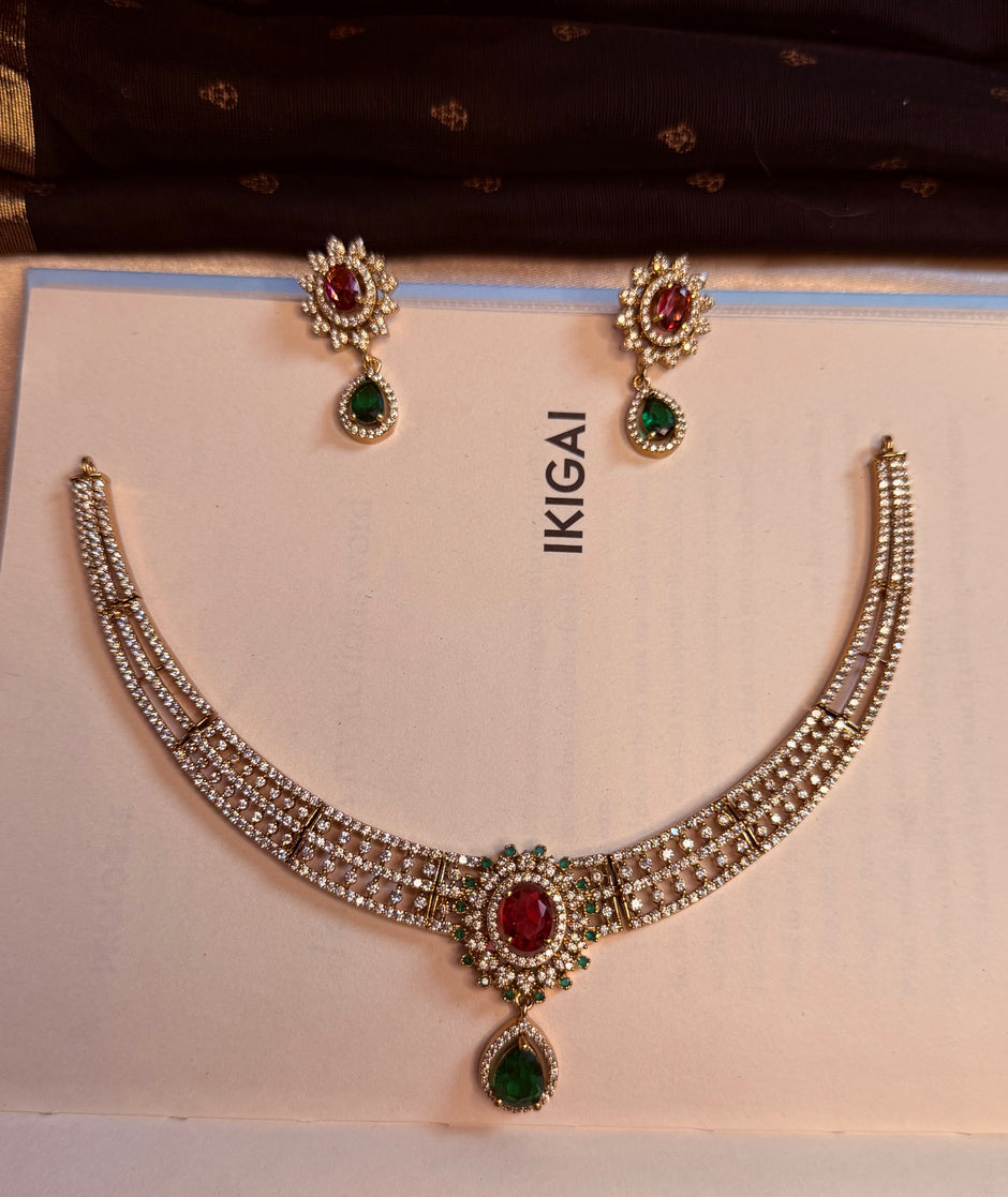 Ruby & Emerald CZ Designer Necklace Set