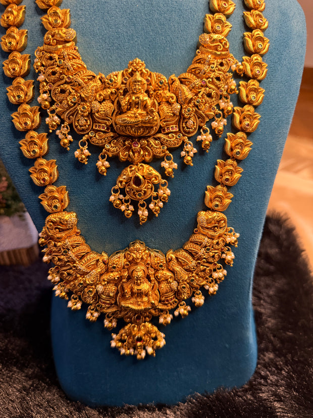 Divine Lakshmi Bridal Kemp Necklace Set – Traditional South Indian Temple Jewellery