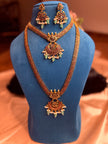 Premium Ruby & Green Beaded Necklace Set