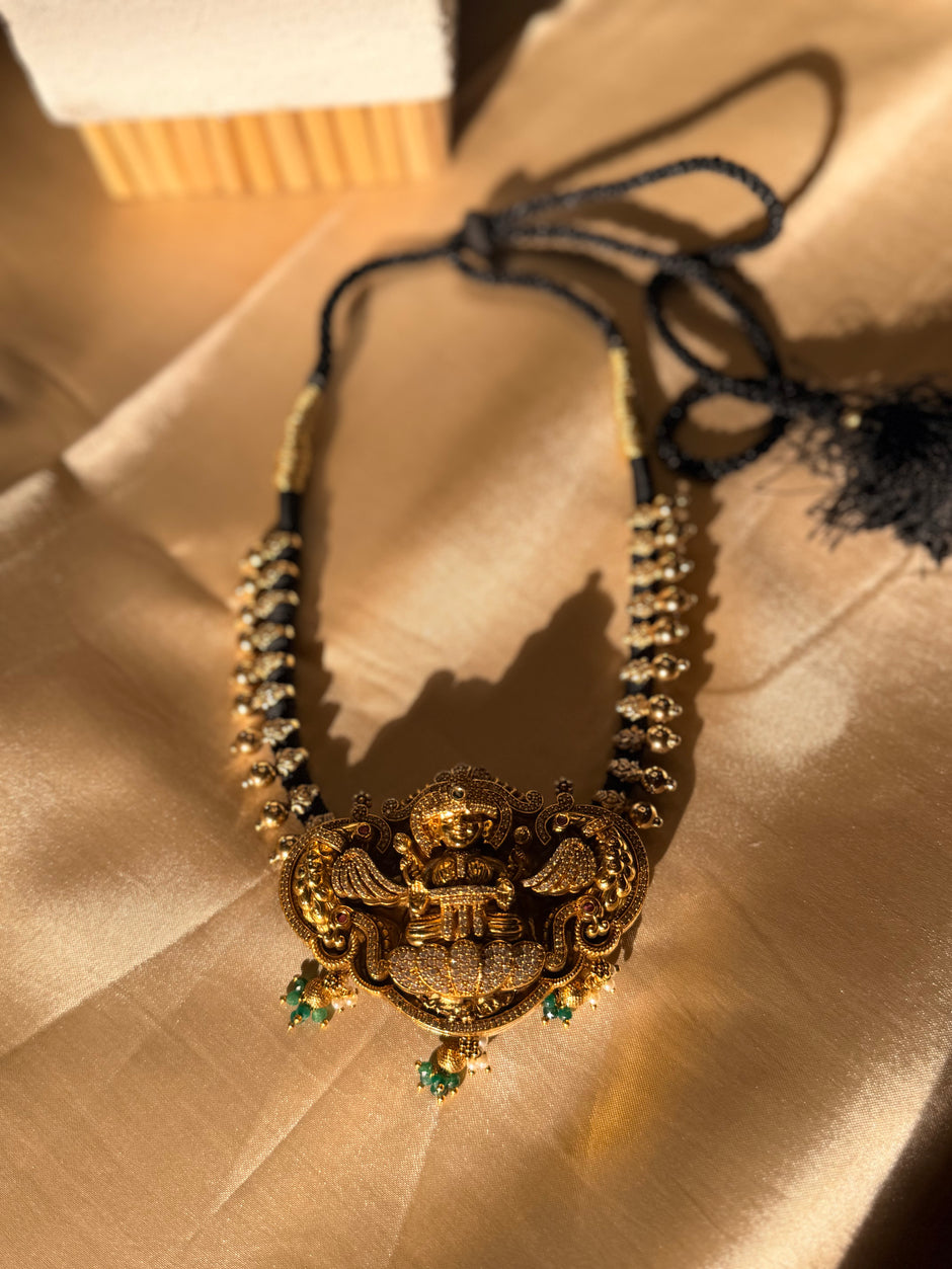 Antique Gold Lakshmi Black Thread Neckset with Matching Earrings