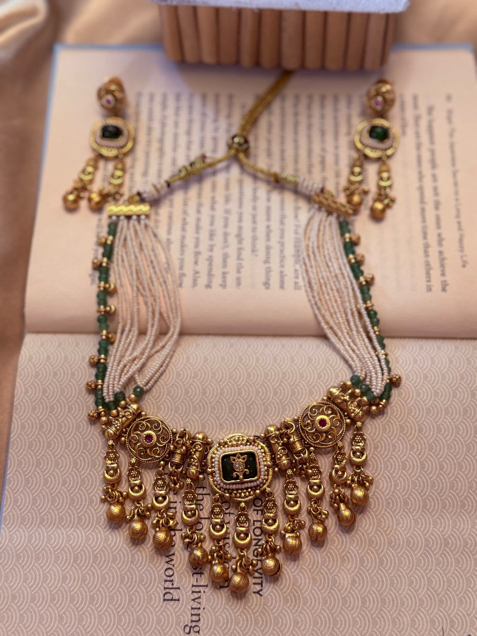 Kundan Style Pearl Necklace Set