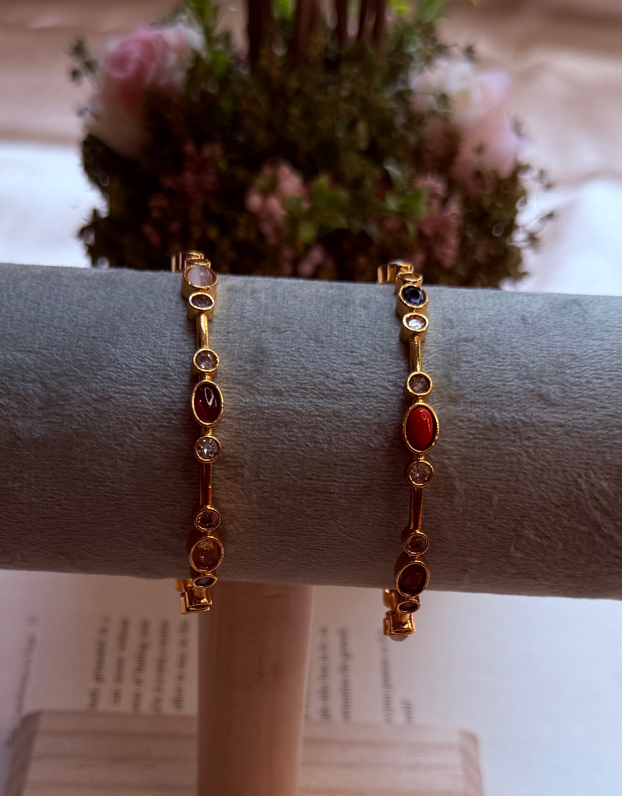 Ruby & Multi-Colour Stone Designer Bangles