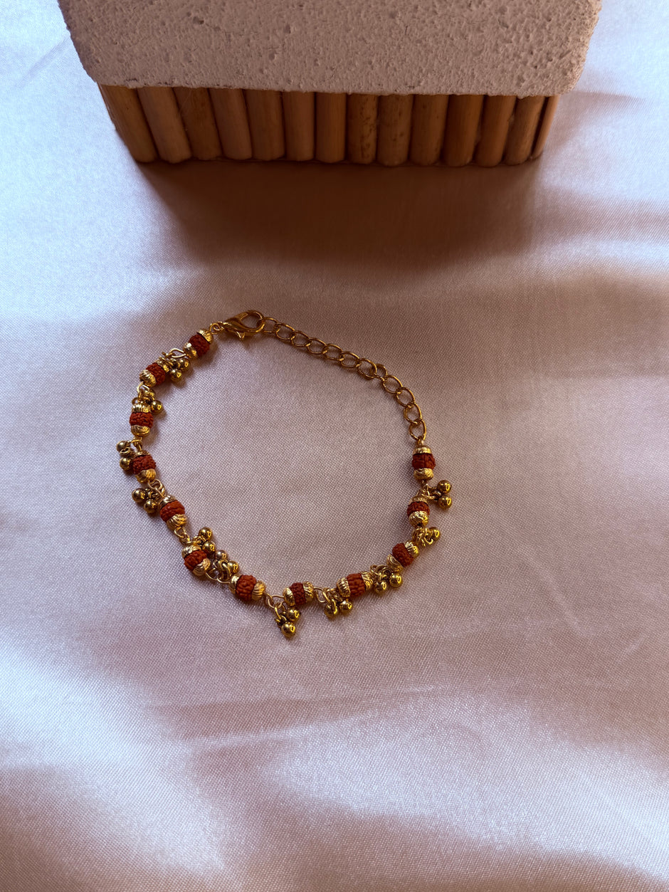 Orange Rudraksha Bead Charm Bracelet