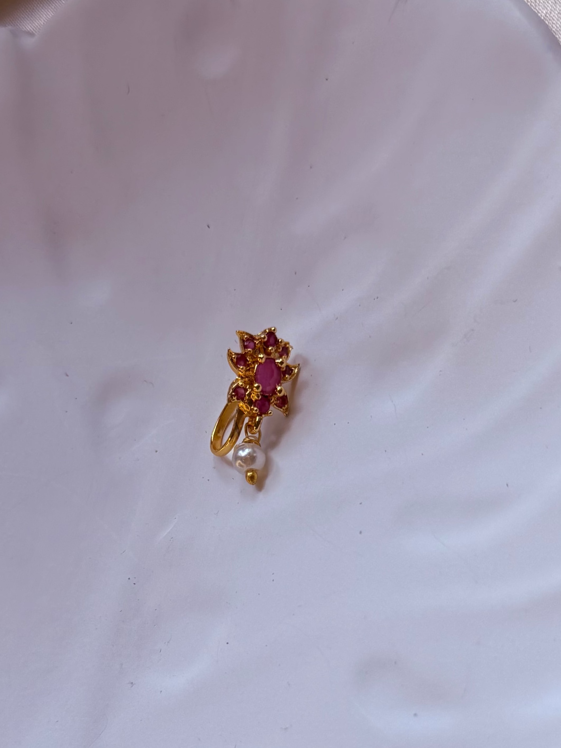 Ruby Floral Pearl Nose Ring
