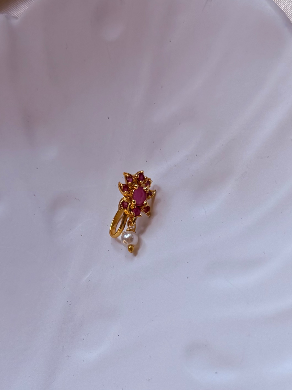 Ruby Floral Pearl Nose Ring
