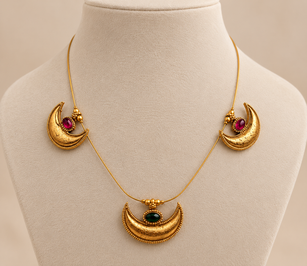 Antique Gold Crescent Moon Necklace Set